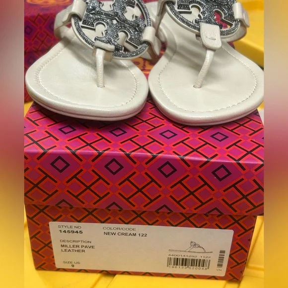 Tory Burch New Cream Pave Crystal Leather Miller Size 9 - Picture 6 of 10